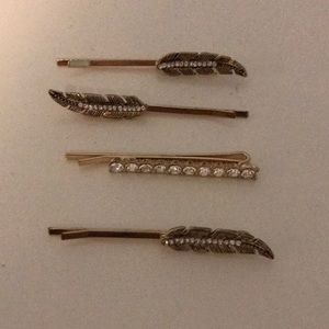 Feather rhinestone  Gold Bobby pins hair clips